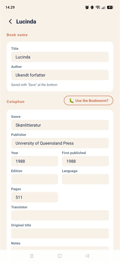 Book details and the Bookworm